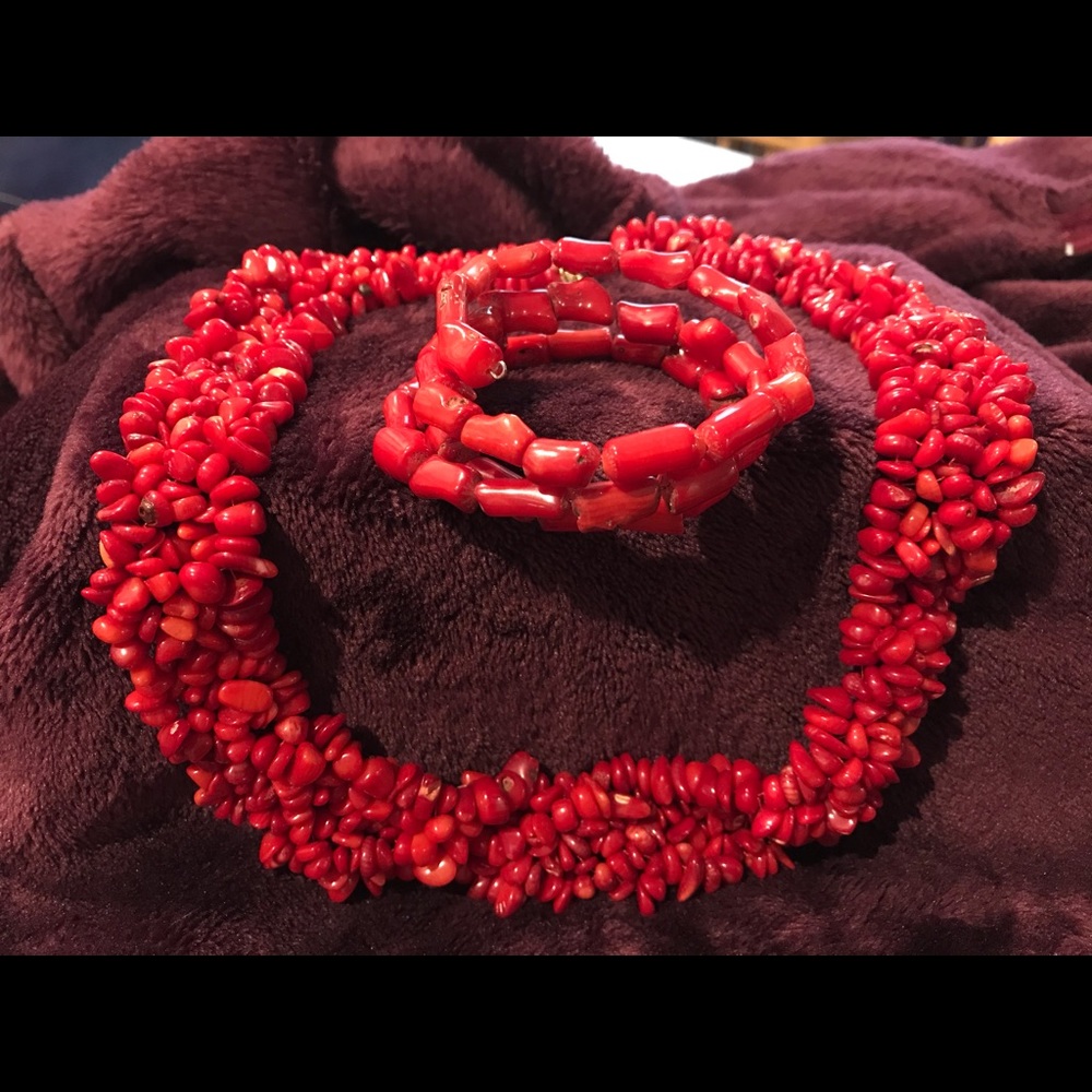 Red Coral Necklace and Bracelet